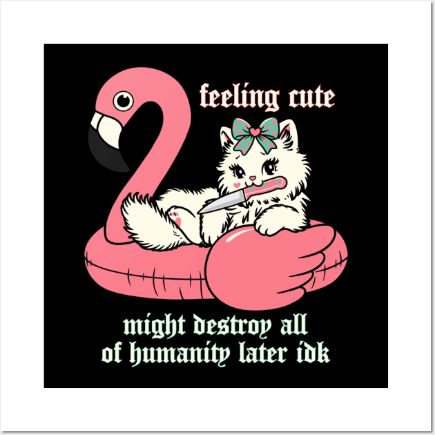 feeling cute kitty cat in flamingo floatie Wall Art by moonstruck crystals